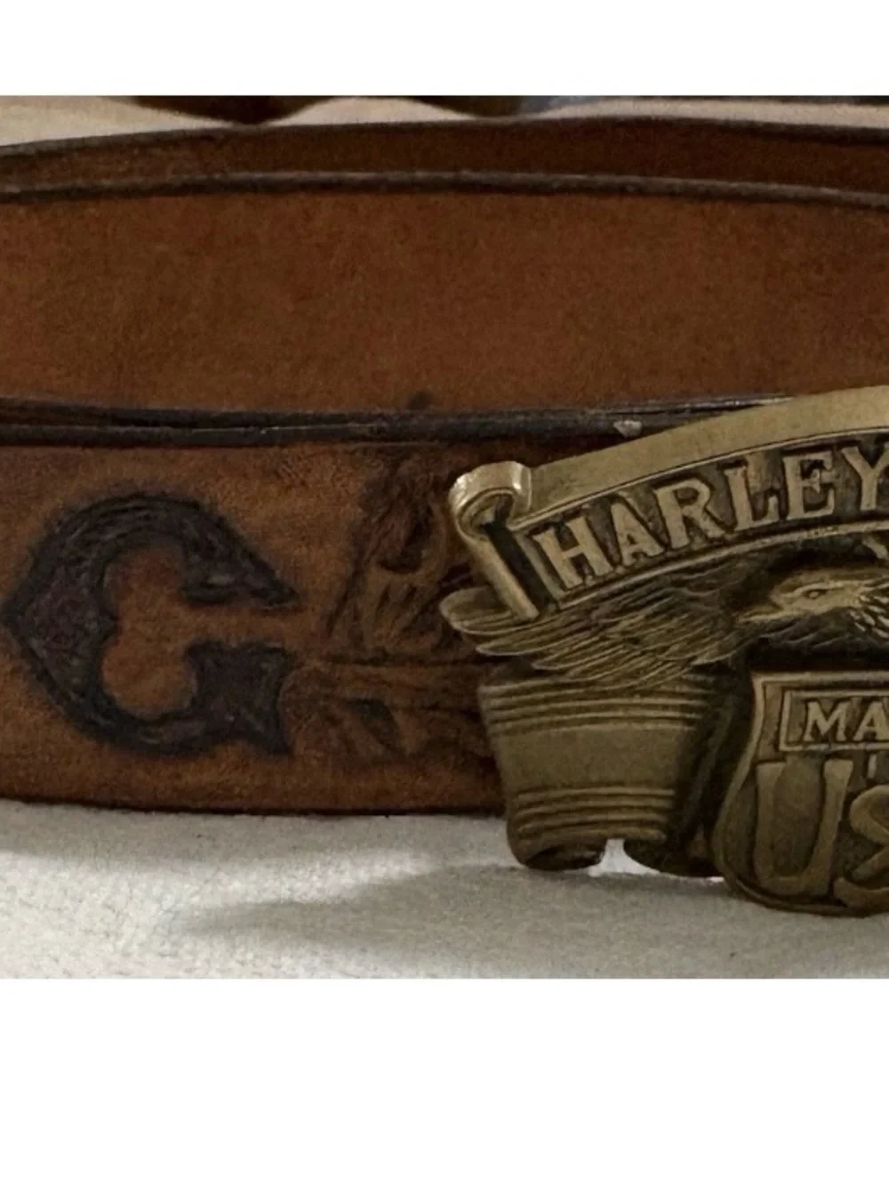 80’s Harley-Davidson Brown Leather Belt with Antique Brass Buckle